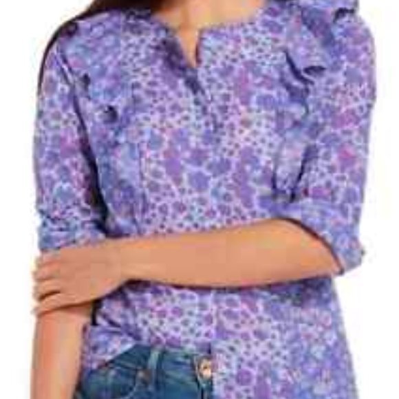 Vineyard Vines Floral‎ Ruffle Button-Up Blouse Top Women 16 Long Sleeve NWOT - Picture 11 of 11